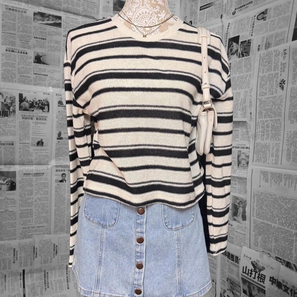 Classic Striped Black and White Long Zara Sweater Open Front Boho Layering Piece - Picture 1 of 4